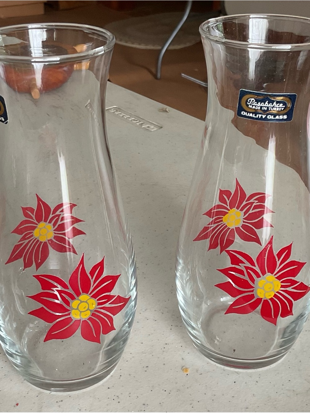 Sabah Clear Glass Vases with Red and Yellow Floral Decals